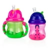 Nuby Flip N Sip Straw Sippy Cup, Green/Pink, 8 fl oz, 2 Count