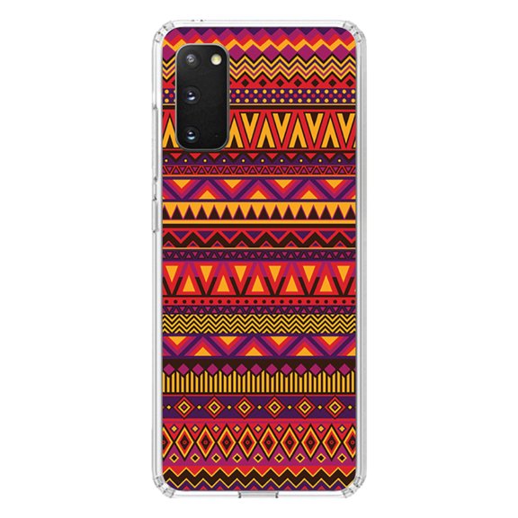 DistinctInk Clear Shockproof Hybrid Case for Galaxy S20 PLUS / 5G (6.7" Screen) - TPU Bumper, Acrylic Back, Tempered Glass Screen Protector - Purple Red Yellow Tribal Print