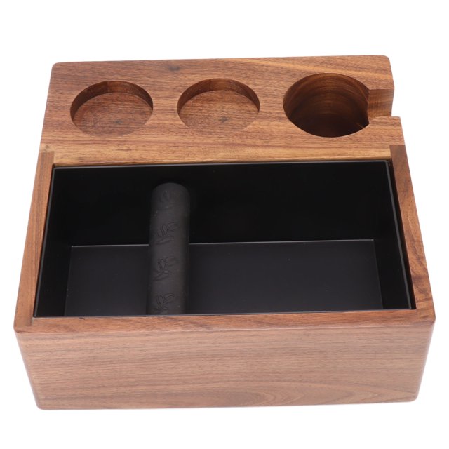 Espresso Coffee Tamping Station, 4 In1 Walnut Espresso Knock Box Tamper Holder Coffee Tamper Station, Espresso Accessories Organizer for Espresso Tamper, Portafilter