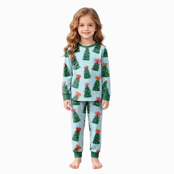 sdbrld Girls Christmas Pajamas PJS Set Sleepwear Long Sleeve Jammies for Kids Nightwear Loungewear Sizes 5-6 Years
