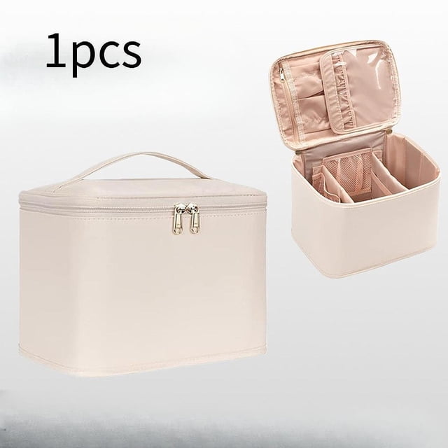 Bolsa de maquillaje, neceser, organizador ligero con divisores, cierre de cremallera, accesorios de , tela Oxford para viajes de negocios. Beige