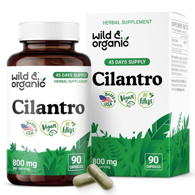 Suplemento de cilantro silvestre y orgánico en cápsulas de 800 mg, 90 unidades