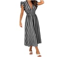 thumbnail image 2 of Ovbmpzd Tea-Length Womens Dresses Summer Striped Maxi Peasant Black Dresses Casual Sleeveless V-Neck Dresses Summer Dresses,M, 2 of 6