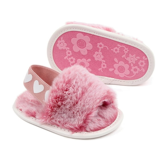 Infant Baby Girls Anti-slip Sandals Toddler Faux Fur Tie-dye Slippers House Shoes