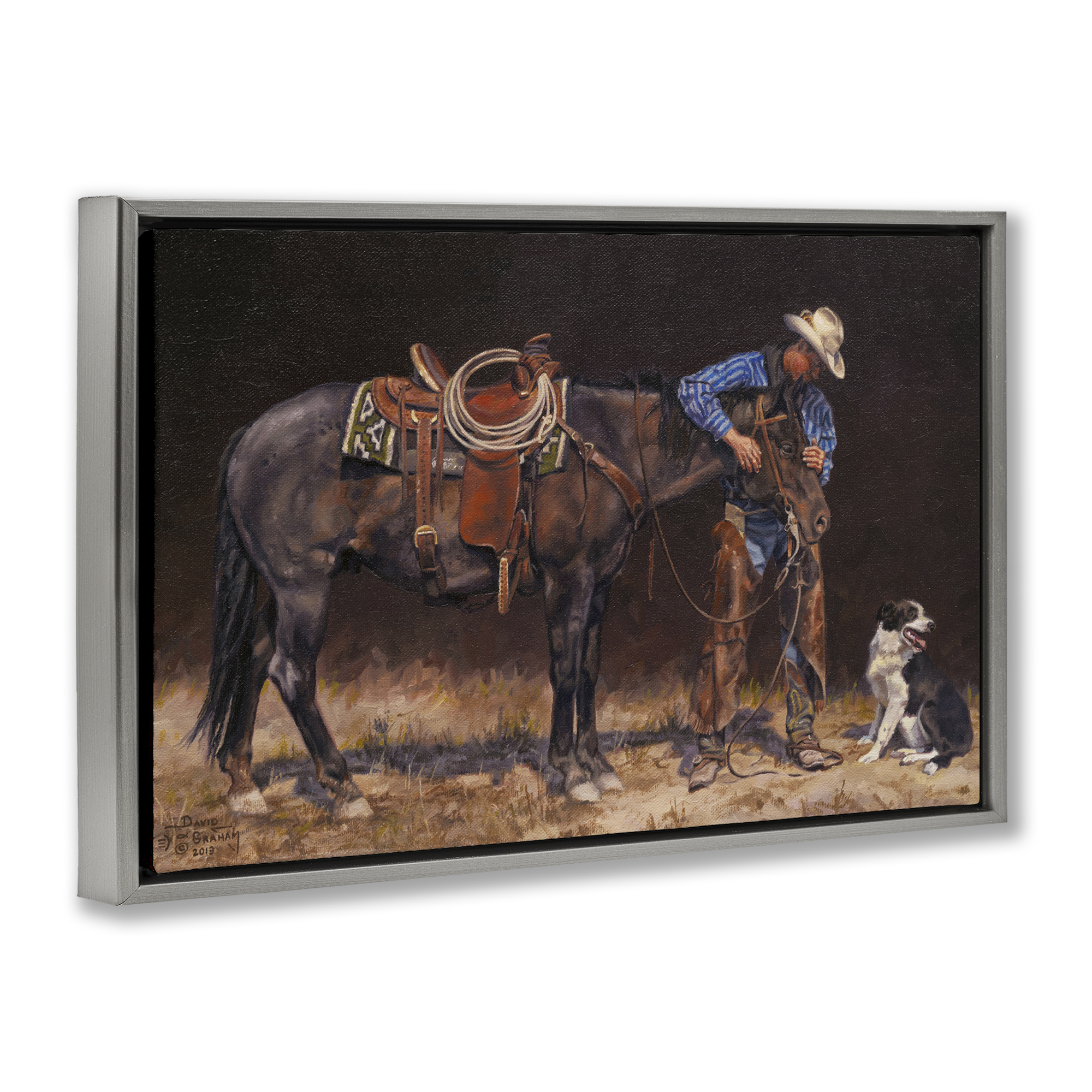 Stupell Industries Western Horse & Dog Animals & Insects Painting Gray Floater Framed Canvas Art Print Wall Art, 25 x 17