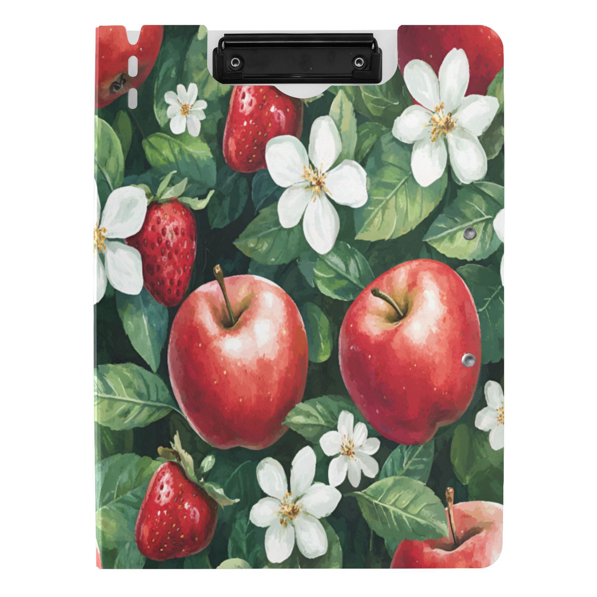 FORMRS A4 Clipboard Folder with Pen Holder Horizontal Foldable School Office Binder, Red Apple Pattern