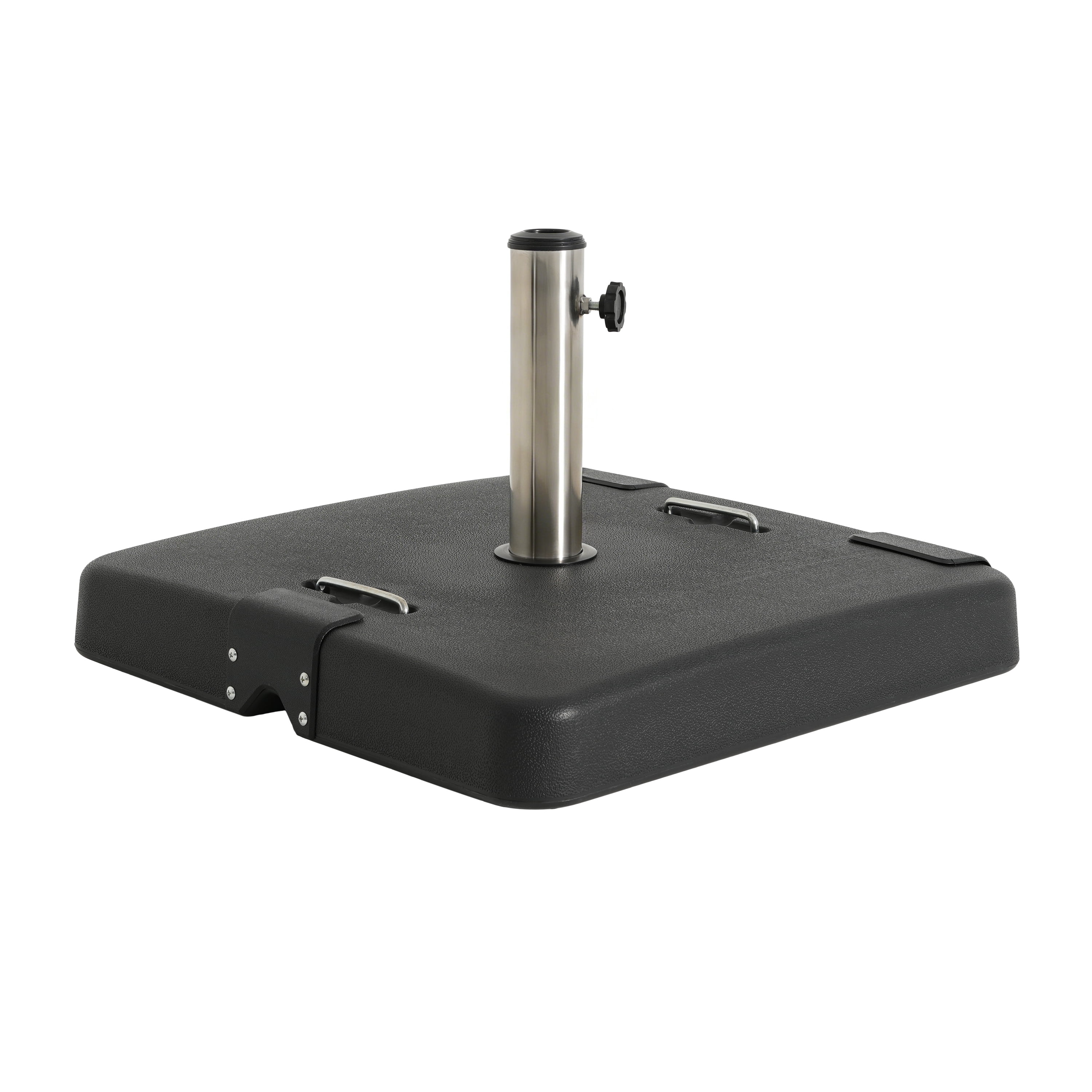 Outdoor 114lb Concrete Square Umbrella Base with Stainless Steel Collar, Black