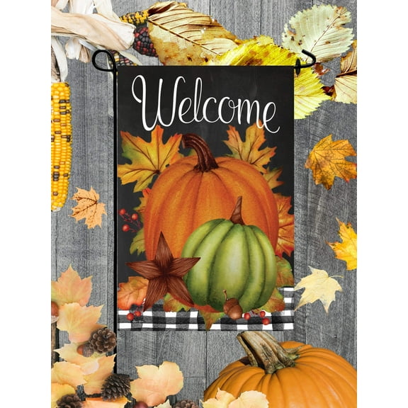 Welcome Fall Pumpkins - Garden Size, 12 x 18 Inch, Decorative Double Sided, Licensed and Copyrighted Flag , Printed in the USA