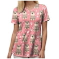 thumbnail image 6 of felwors Scrubs for Women Animal Print Tops Short Sleeve Cartoon Pattern V Neck Stretchy Nursing Uniform with Pockets (Pink, M), 6 of 7