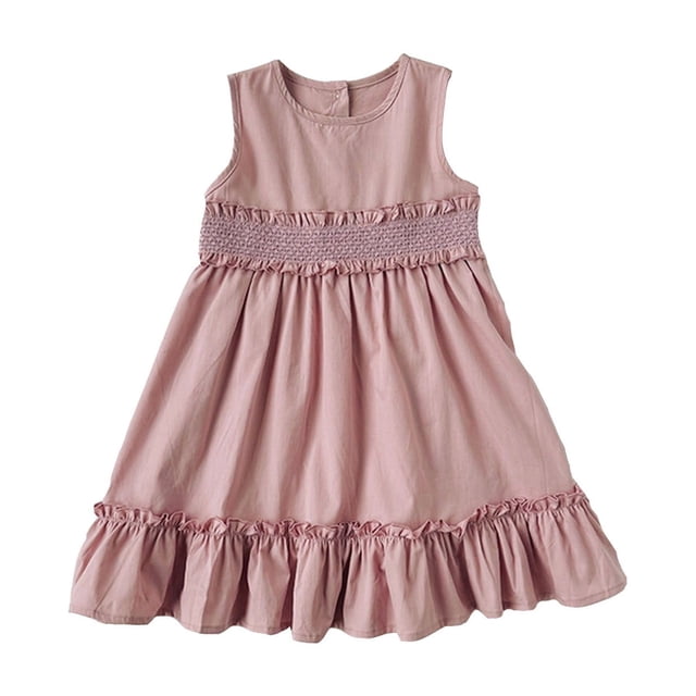 LUOGENLI Robe Fillette Tout-Petits Sans Manches Couleur Unie Robe Princesse Robe de Danse Fête Robes Vêtements Longue Robe pour Filles Noir 6-7 Ans