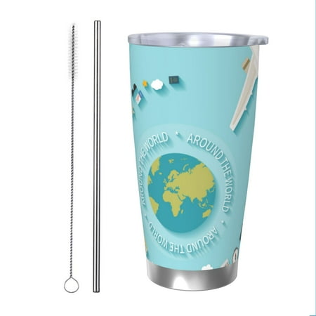 

Goofa Travelling on Airplane for 20 oz Skinny Tumbler Stainless Steel Coffee Mug Slim Vacuum Insulated Travel Cup Car Cup-Straw Two-piece Set