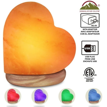 Himalayan Glow Heart USB Salt Lamp, Multicolor LED Night Light, 4-5 lbs