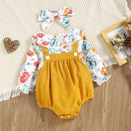 

Two Printed Bodysuit+Headband Baby Romper Kids Suit Girl Infant Fake Girls Outfits&Set