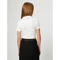 thumbnail image 4 of Polo Neck Crop T-Shirt Short Sleeve Ribbed Cotton, 4 of 6