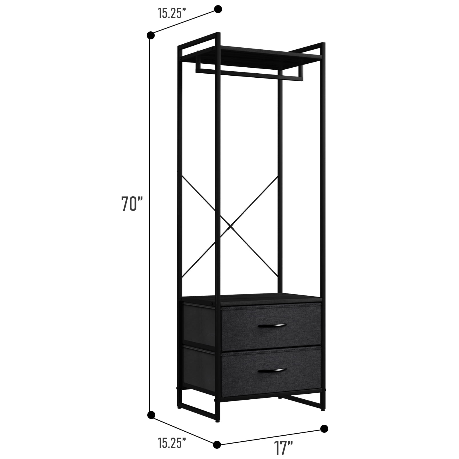 Sorbus Clothing Rack with 2 Drawers, Wood Top, Steel Frame, Black