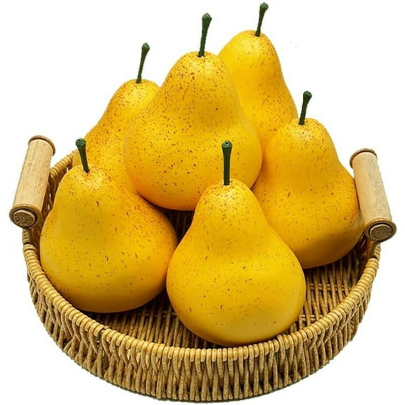 6PCS Fake Yellow Pear Artificial Fruit Home Kitchen Decoration Lifelike Wedding Festival Christmas Party Office Model Ornament Shop Vivid Photography Props