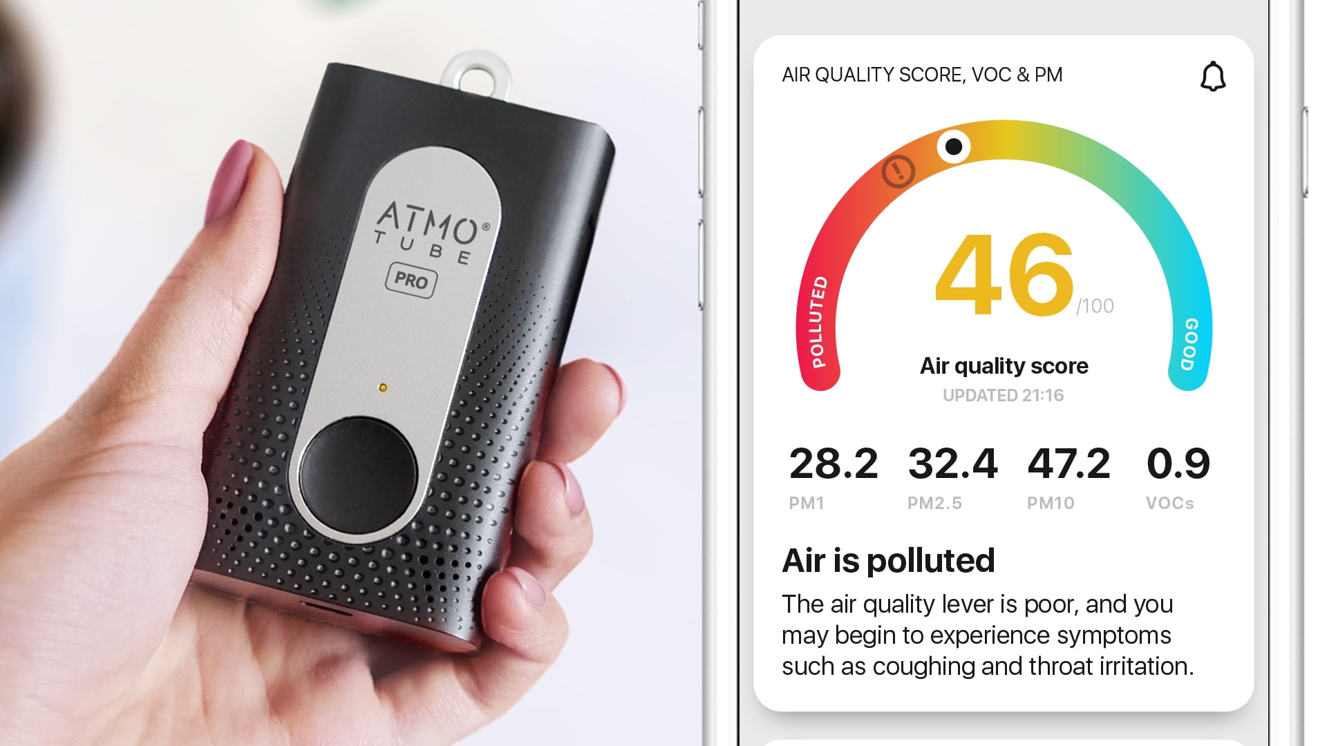 Atmotube Pro Wearable Portable Air Quality Monitor and Tracker for Temperature and Humidity