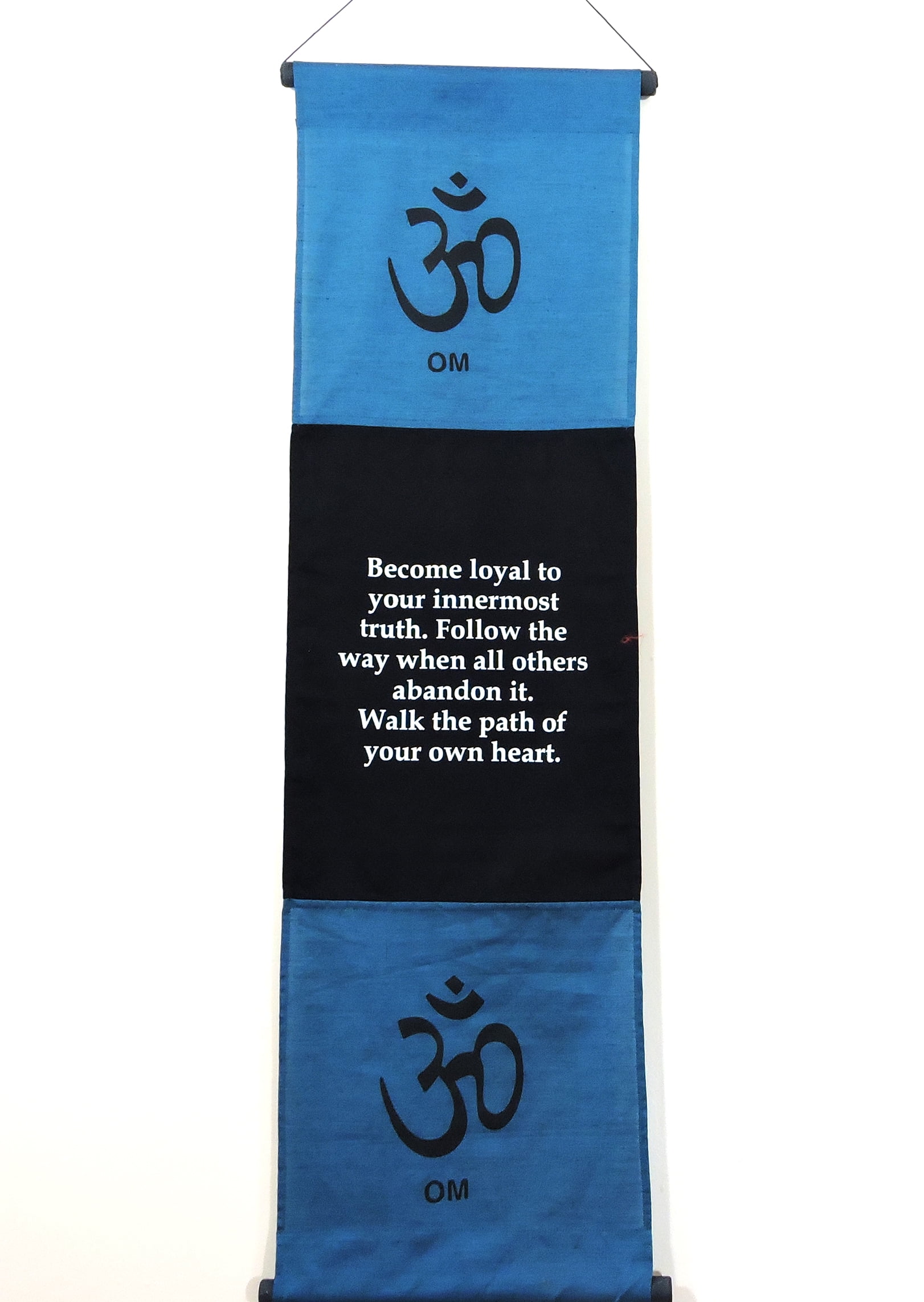 Large Cotton Om Inspirational Yoga Banner Scroll Style Three Color Choice Turquoise 