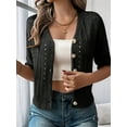thumbnail image 2 of Women'S Comfy Knit Sweater Cardigan Casual Hollow-Out Short Sleeve Cardigan for Wear Black XL, 2 of 7