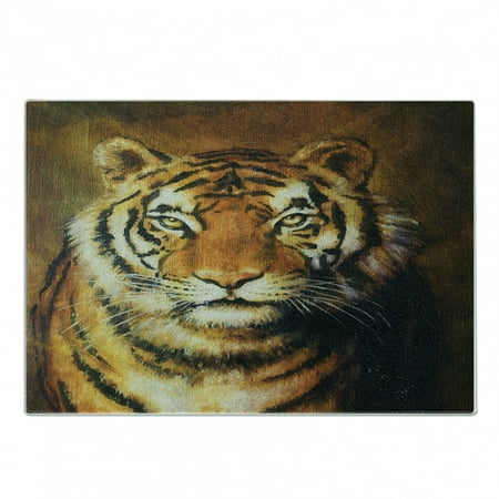 

Tiger Cutting Board Oil Painting Style Big Cat Purposeful Eyes Carnivore Bengal Feline of East Decorative Tempered Glass Cutting and Serving Board Small Size Black Pale Brown by Ambesonne