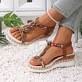 thumbnail image 5 of CYMMPU Women's Floral Printed Strap Wooden Ornament Wedge Sandals, Open Toe Slingback Bohemian Casual Footwear Hot Pink 39, 5 of 9