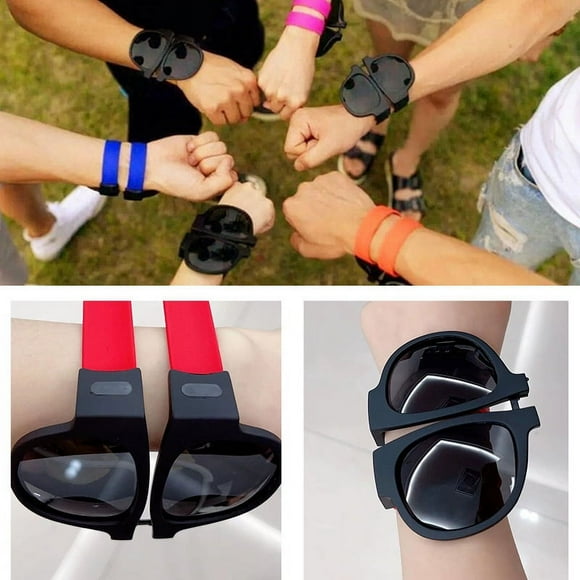 Bracelet snap glasses cycling wrist European and American foldable sunglasses sunglasses polarized glasses snap ring-Black +Black
