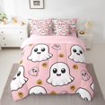 thumbnail image 2 of Halloween Sheet Set King Size Cute Ghost Bedding Set Teen Adults Pumpkin Lantern Comforter 7 Pieces Cartoon Style Comforter Set With Sheet With 2 Pillow Cases,Pink, 2 of 5
