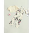 thumbnail image 2 of Arvbitana Toddler Girls Summer Casual Outfit Set Little Girl Puff Sleeve Button Vest Tops + Floral Shrug Pants Baby Kids 2-Piece Clothes 3T-7T, 2 of 8