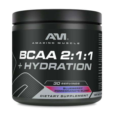 Amazing Muscle BCAA 2:1:1 315 Grams Powder Natural Blueberry Pomegranate Blast Flavor Supplement | 30 Servings Bottle | Branched Chain Amino Acids Supplement | Made in USA
