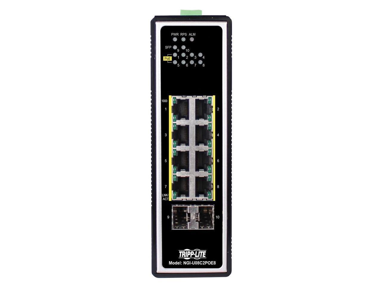 Tripp Lite 8 Port PoE+ Unmanaged Industrial Gigabit Ethernet Switch NGIU08C2POE8