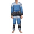 thumbnail image 3 of Naloa Lighthouse On The Waters Men’s Pajamas Set - Long Sleeve Button Down Sleep Shirt and Pajama Bottoms Sleepwear Set-, 3 of 7