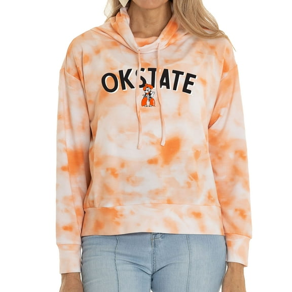 Women's Orange Oklahoma State Cowboys Maddie Mock Neck Tie-Dye Tri-Blend Pullover Hoodie