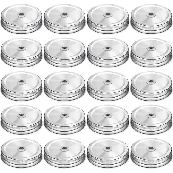 20 Piece Stainless Steel Plain Mouth Mason Jar Lid with Grass Holes Compatible Mason Jars