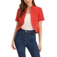 thumbnail image 1 of INSPIRE CHIC Blazer Décontracté d'Affaires pour Femmes, Cardigan Sans Col à Manches 3/4 Ouvert sur le devant, Rouge P, 1 of 5