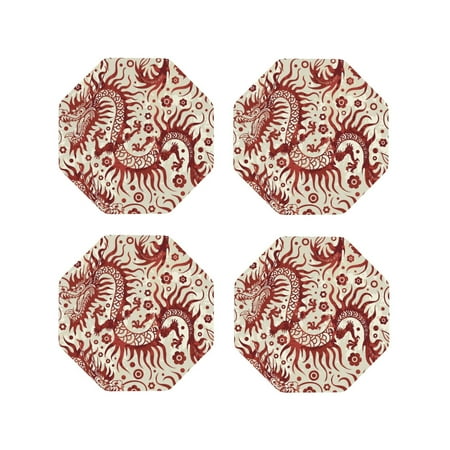 

Coasters Set of 4 - Dragons1 Drink Coasters for Tabletop Protection Leather Coasters for Living Room Decor and Housewarming Gift Octagon