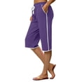 thumbnail image 3 of Womens Capri Pants Womens Shorts Purple 6(M) Trousers Solid Color Ladies Stretch Belt Pants Pockets Shorts Pants Fashion Women Pants Capri Pants for Women, 3 of 5
