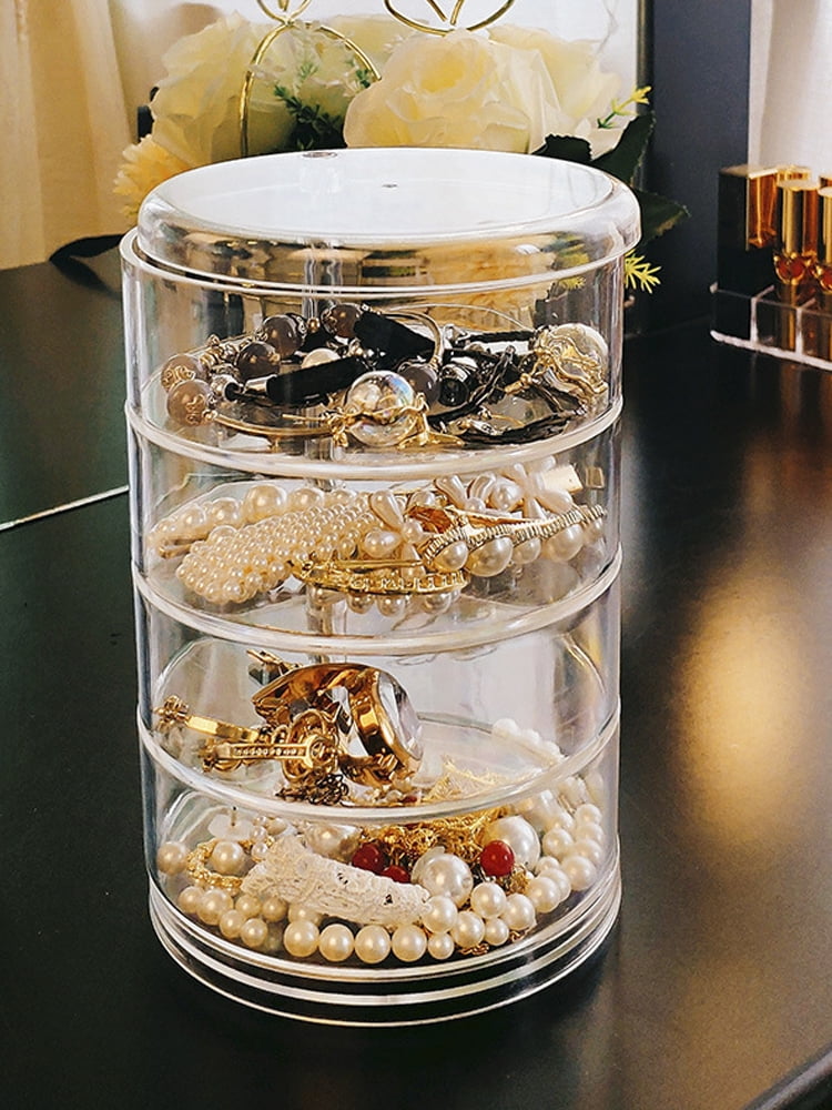 4 Layers Jewelry Organizer Storage Box, Rotatable Hair Tie Container  Earrings Holder Organizer