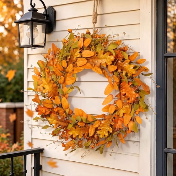 Scidweet Fall Wreath for Front Door, 22" Artificial Mixed Leaves Autumn Wreaths for Home Farmhouse Indoor Outdoor Window Wall Door Fall Decorations