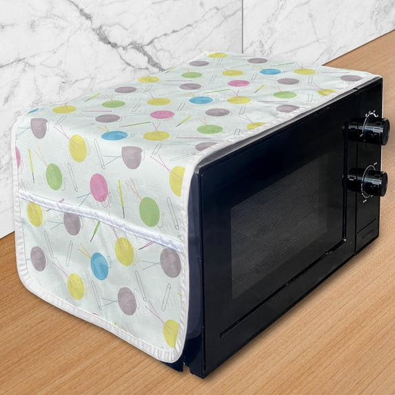 Retro Microwave Oven Cover, Elements Handicraft Balls of Yarn Pins Hooks Needlework and Coil Clew Composition, Water Resistant Organizer with Pockets for Kitchen, 36" x 12", Multicolor, by Ambesonne