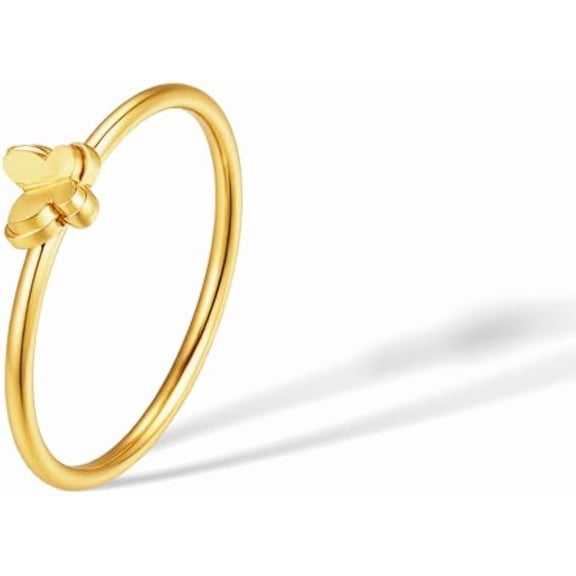 1mm Thin Butterfly Ring for Women,18k Gold Plated Titanium Non Tarnish Modern Minimalist Elegant Rings