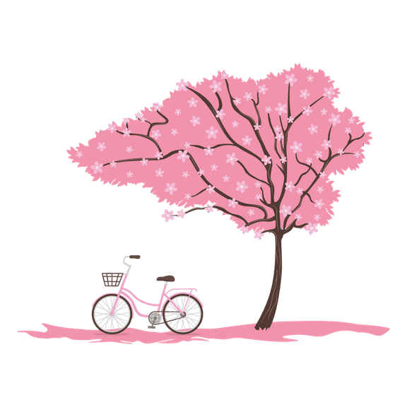 Vinyl Adhesive Multicolored 15" x 20" Flowering Park Tree & Pink Bicycle Home Bedroom Wall Decoration Floral Art Design Easy To Apply Living Room Wall Decal Sticker