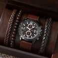 thumbnail image 4 of Juego de 4 relojes para hombre, reloj de cuarzo falso de tres esferas y pulsera tejida con cuentas a juego, 4 of 6