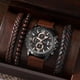 thumbnail image 3 of Juego de 4 relojes para hombre, reloj de cuarzo falso de tres esferas y pulsera tejida con cuentas a juego, 3 of 6