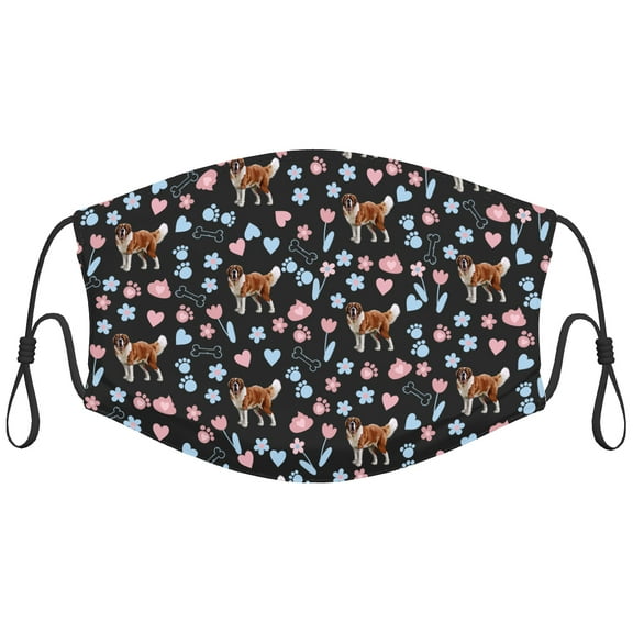 Cute Saint Bernard Dog Graphic Printed Cloth Face Masks Reusable Washable Adjustable for Adults (10 PCS)