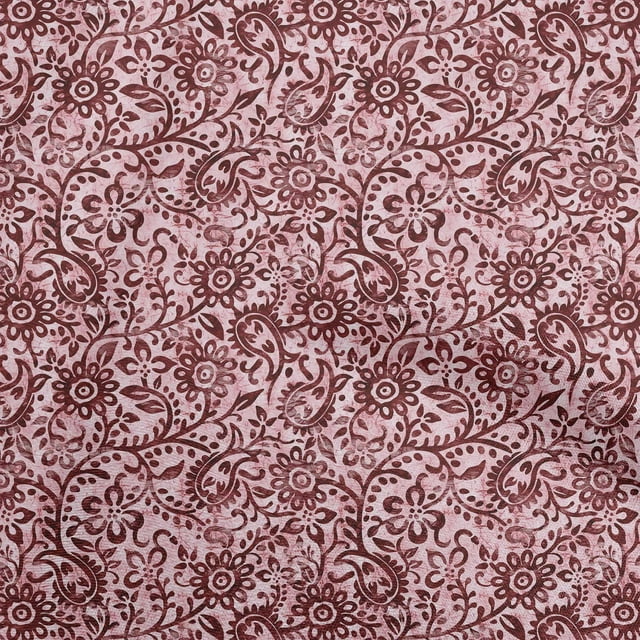 oneOone Polyester Lycra Maroon Fabric Asian Batik Floral Craft Projects Decor Fabric Printed By The Yard 56 Inch Wide