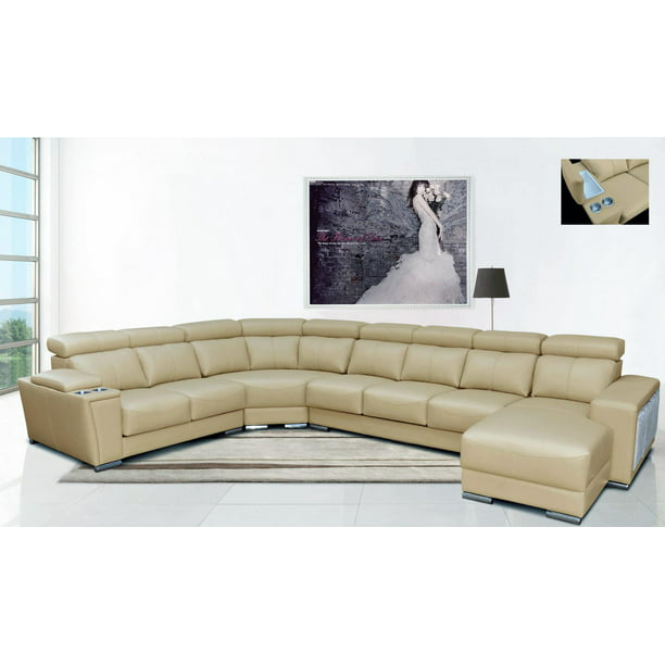 Modern Beige Leather Sectional Sofa W, Modern Beige Leather Sectional Sofa