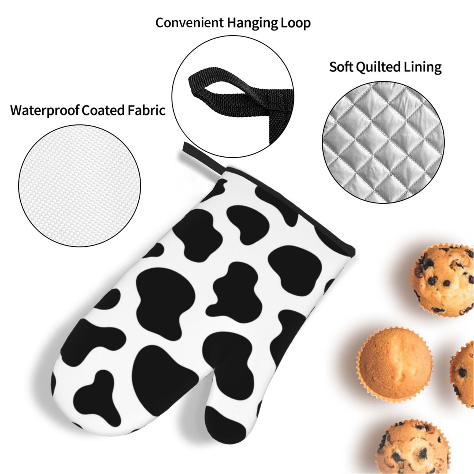 Black And White Cow Skin Print 4Pcs Oven Mitts and Pot Holders Sets Oven Kitchen Gloves Hot Pads for Cooking BBQ Baking Grilling