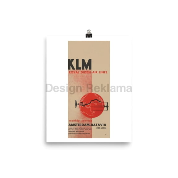 KLM Royal Dutch Airlines Weekly Service Amsterdam Batavia, 1934. Unframed Vintage Travel Poster