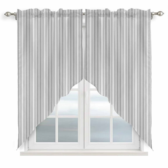 Gray Stripes Swag Valances for Windows, Kitchen Curtains 36 Inch Length 2 Panels Set, Vintage Minimalist Lines Texture Short Curtains for Small Windows Rod Pocket Cafe Curtains Drapes 28"x36"