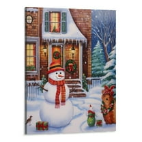 Creowell  Christmas Canvas Prints Wall Art, Snowy Scene Picture for Holiday Decor,Snow Man Pine Tree Wall Painting 16x20 Inch